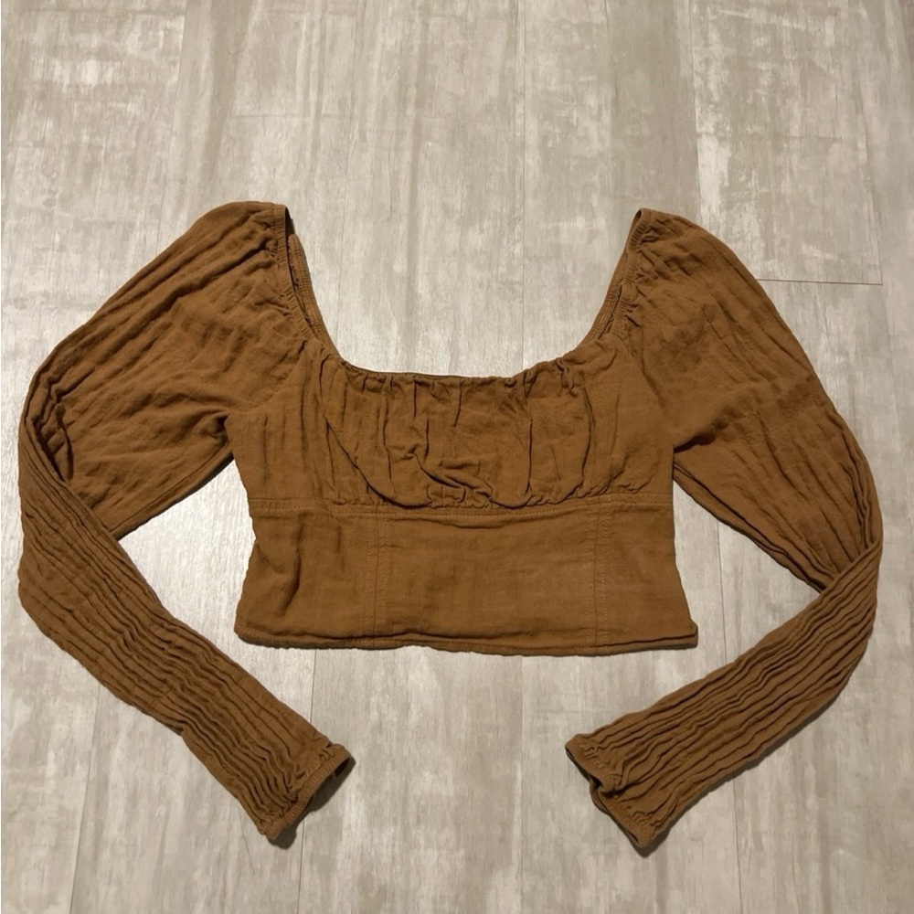 Tan Long Sleeve Crop Top